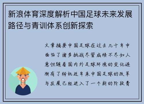 新浪体育深度解析中国足球未来发展路径与青训体系创新探索